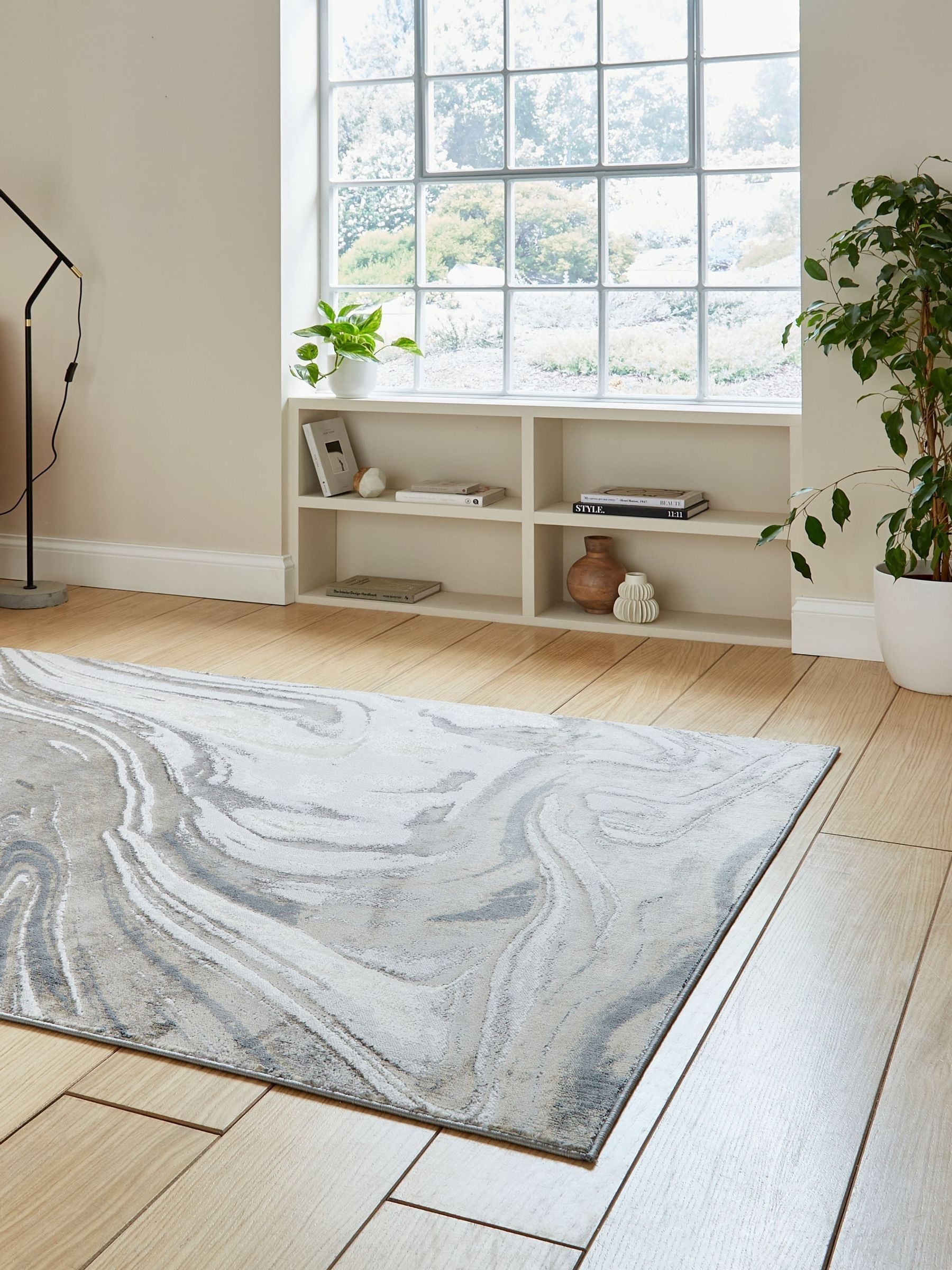 Think Rugs Silver Tidal modern abstract rug - British product