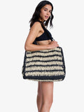 Roxy black stripe crochet beach tote bag, UK version