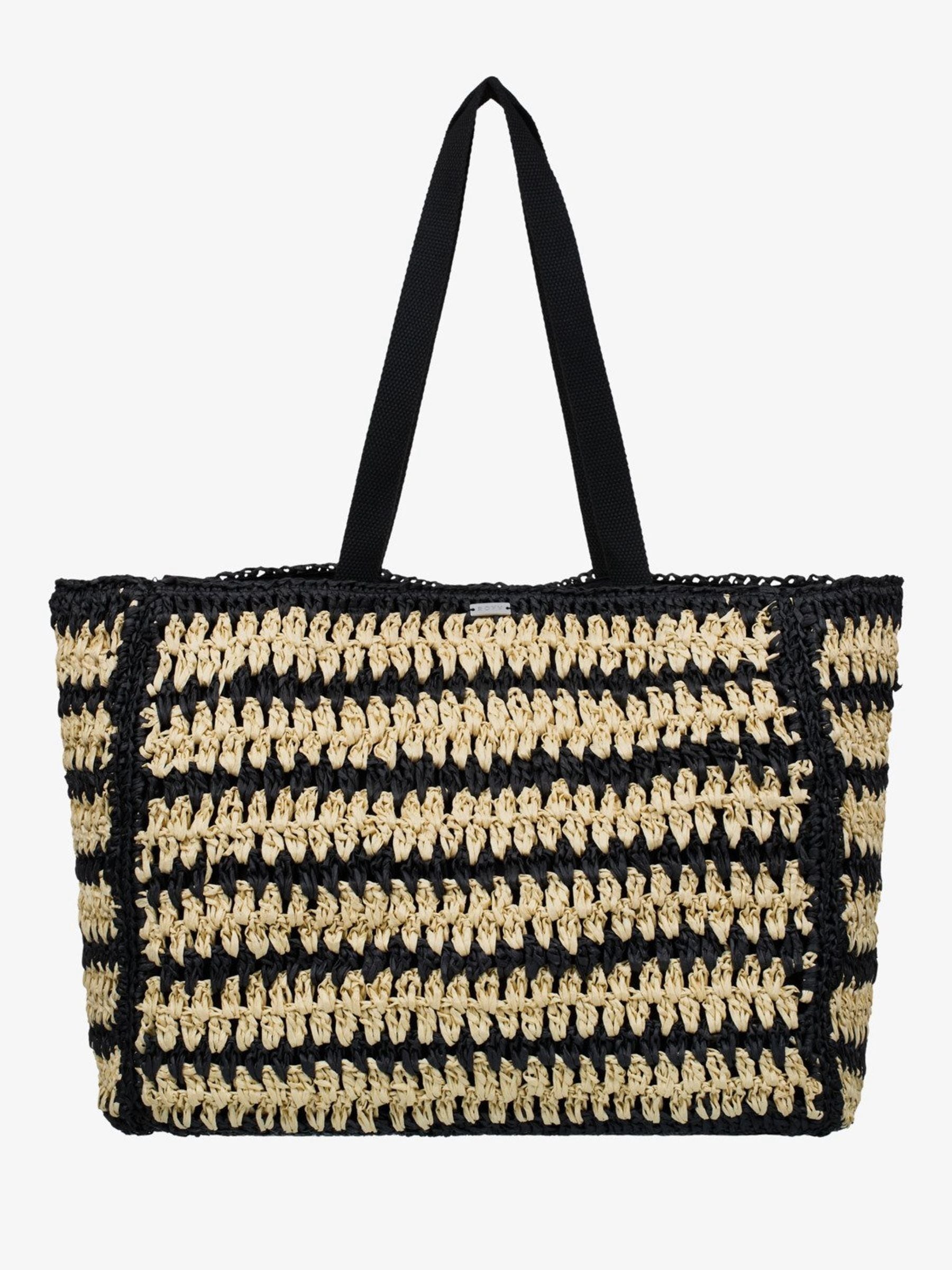 Roxy black stripe crochet beach tote bag, UK version