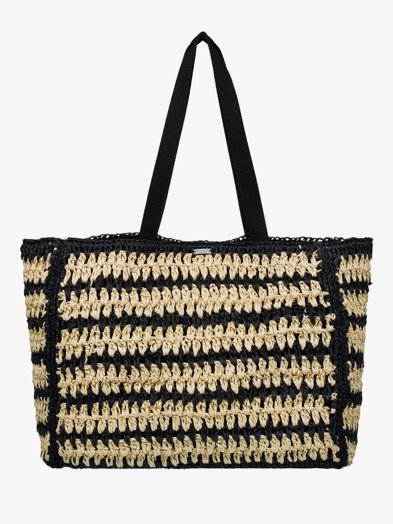 Roxy black stripe crochet beach tote bag, UK version