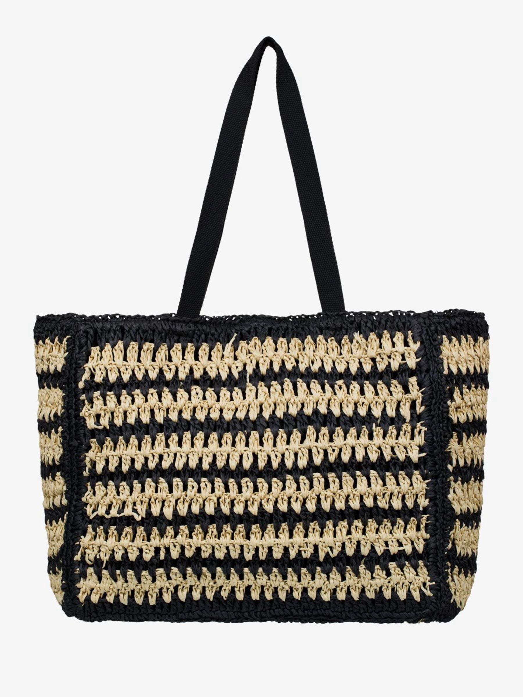 Roxy black stripe crochet beach tote bag, UK version