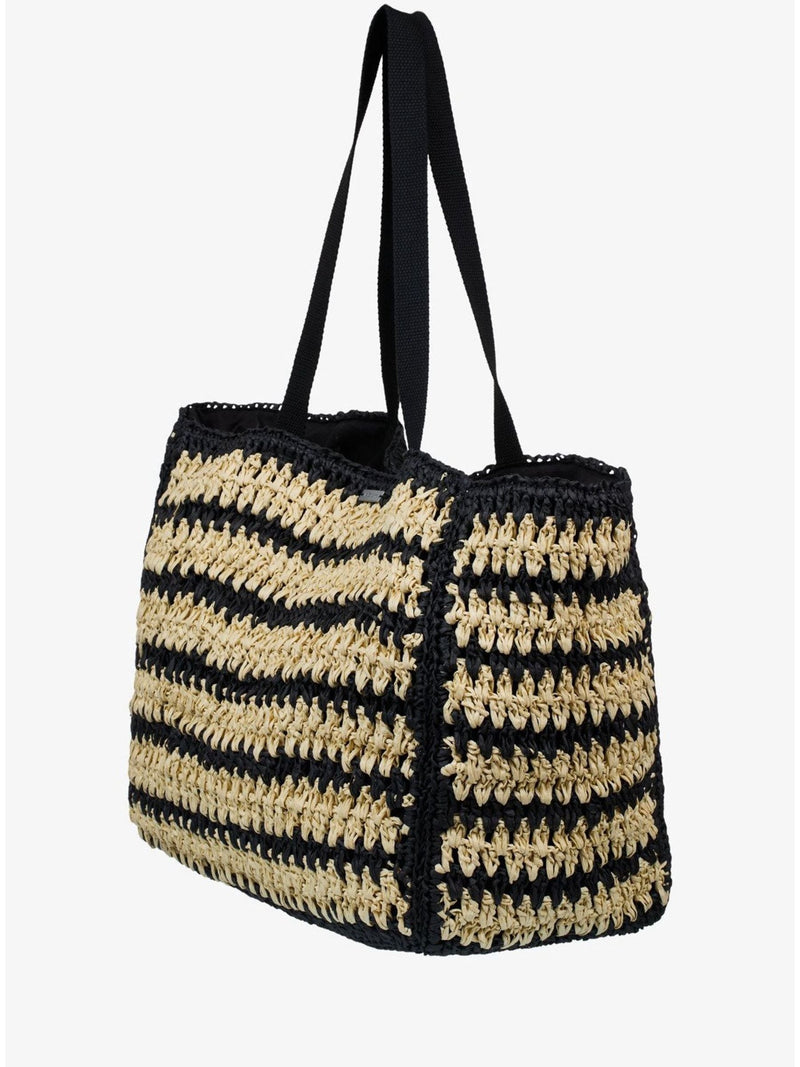 Roxy black stripe crochet beach tote bag, UK version