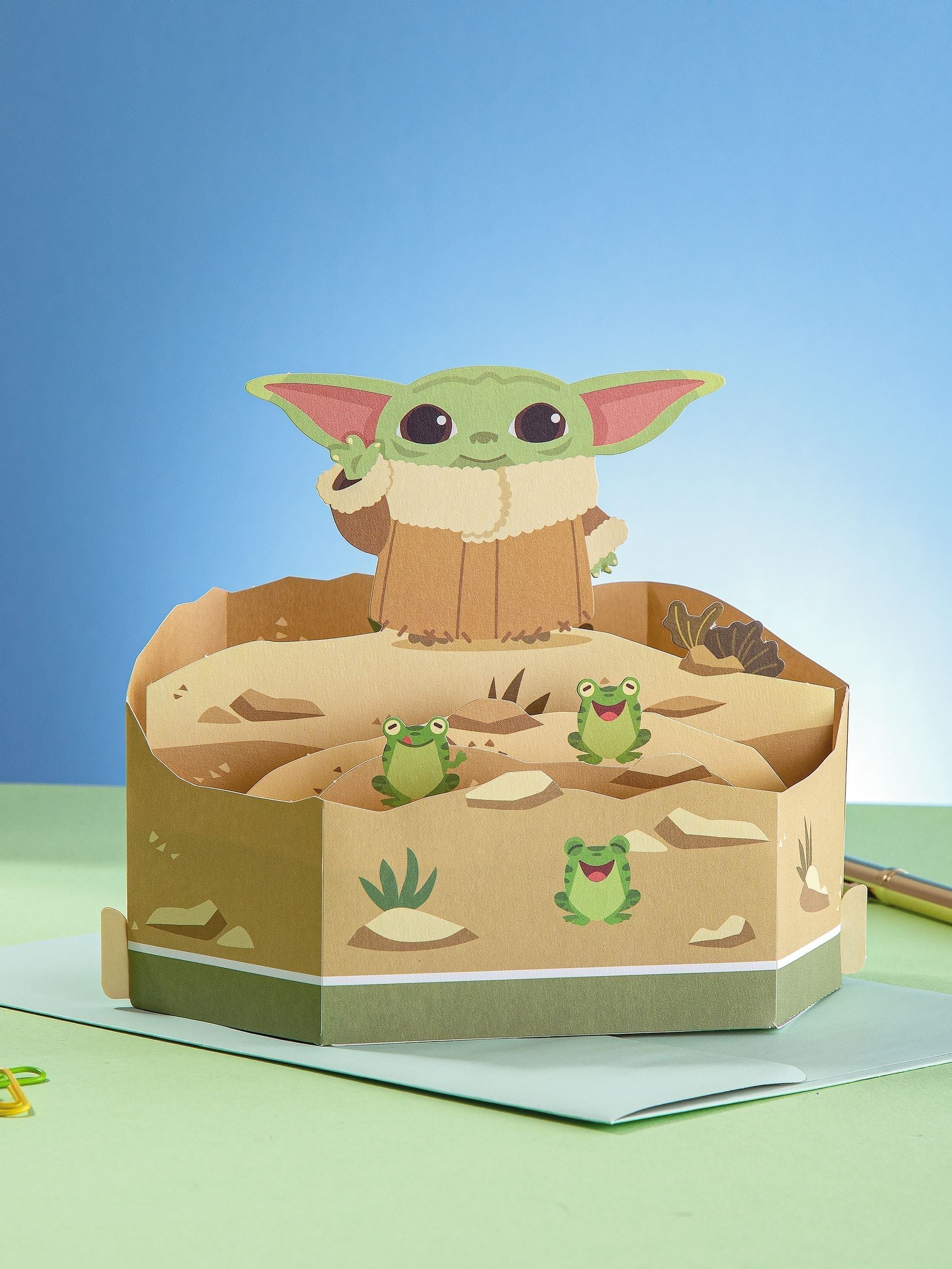 Hallmark Grogu 3D pop-up card with diorama scene, imported from the UK