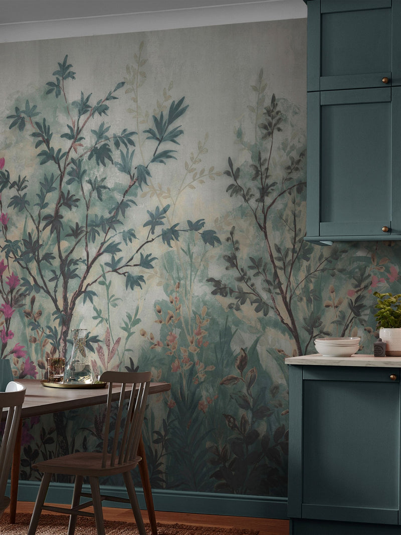 Graham & Brown Forest in Bloom Duck Egg mural sample A4, imported from the UK