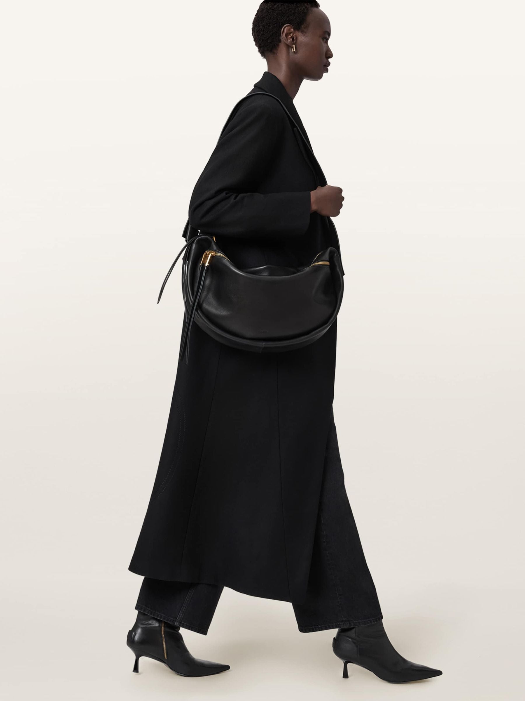 AllSaints Black Noemie shoulder bag, imported from the UK