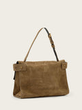 AllSaints brown suede Ursa satchel bag, imported from the UK