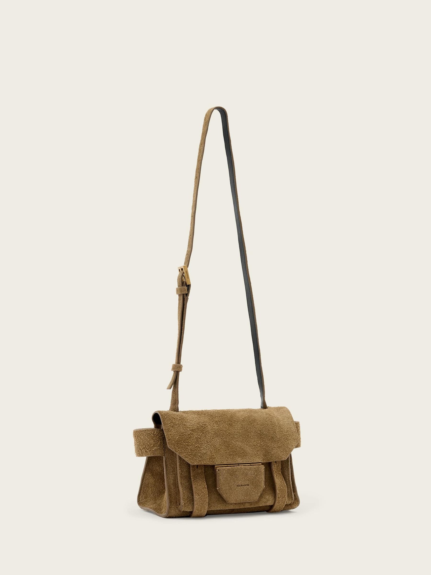 AllSaints Ursa Mini Suede Cross-Body Bag in brown, UK version