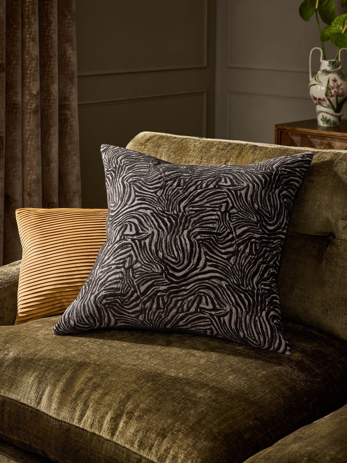 Brown Cut Velvet Abstract Zebra Cushion 40 x 59cm