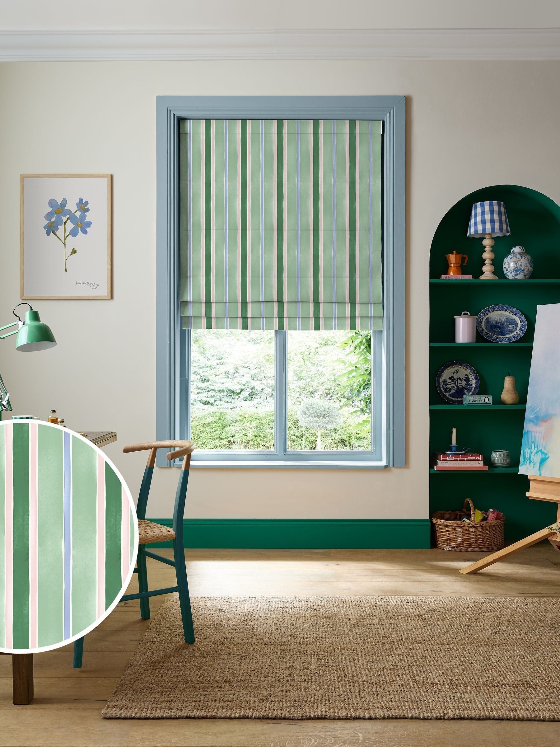 Bluebellgray Seaglass Seaside Stripe roman blind custom size (British brand)