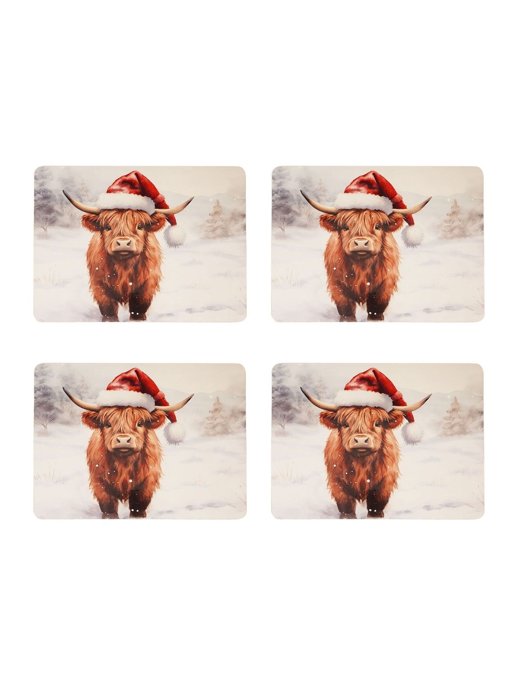 Widdop Christmas placemats with Highland cow set of 4 - British product