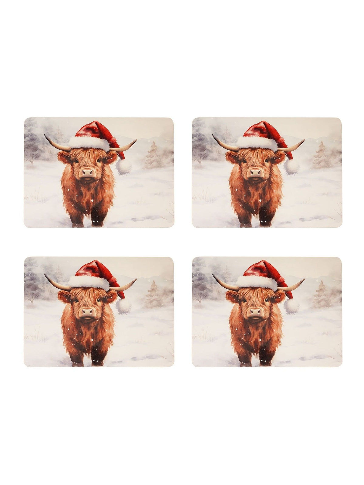 Widdop Christmas placemats with Highland cow set of 4 - British product