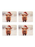 Widdop Christmas placemats with Highland cow set of 4 - British product