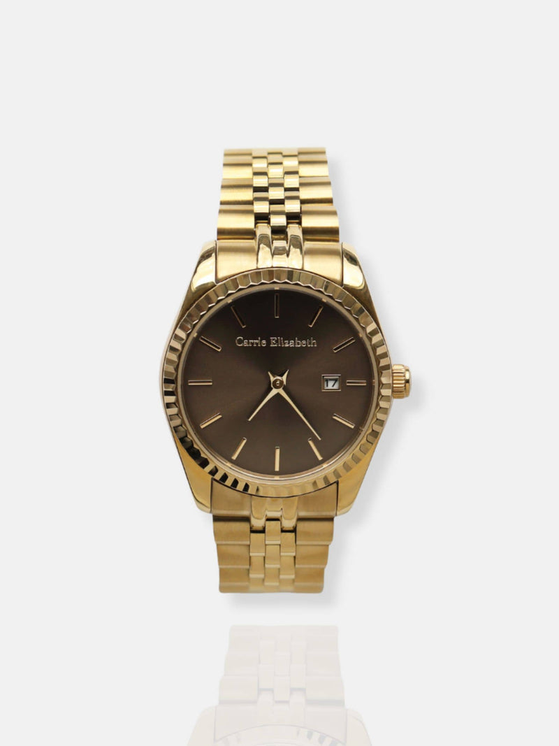 Carrie Elizabeth Aurora watch chocolate dial gold plated (British brand)