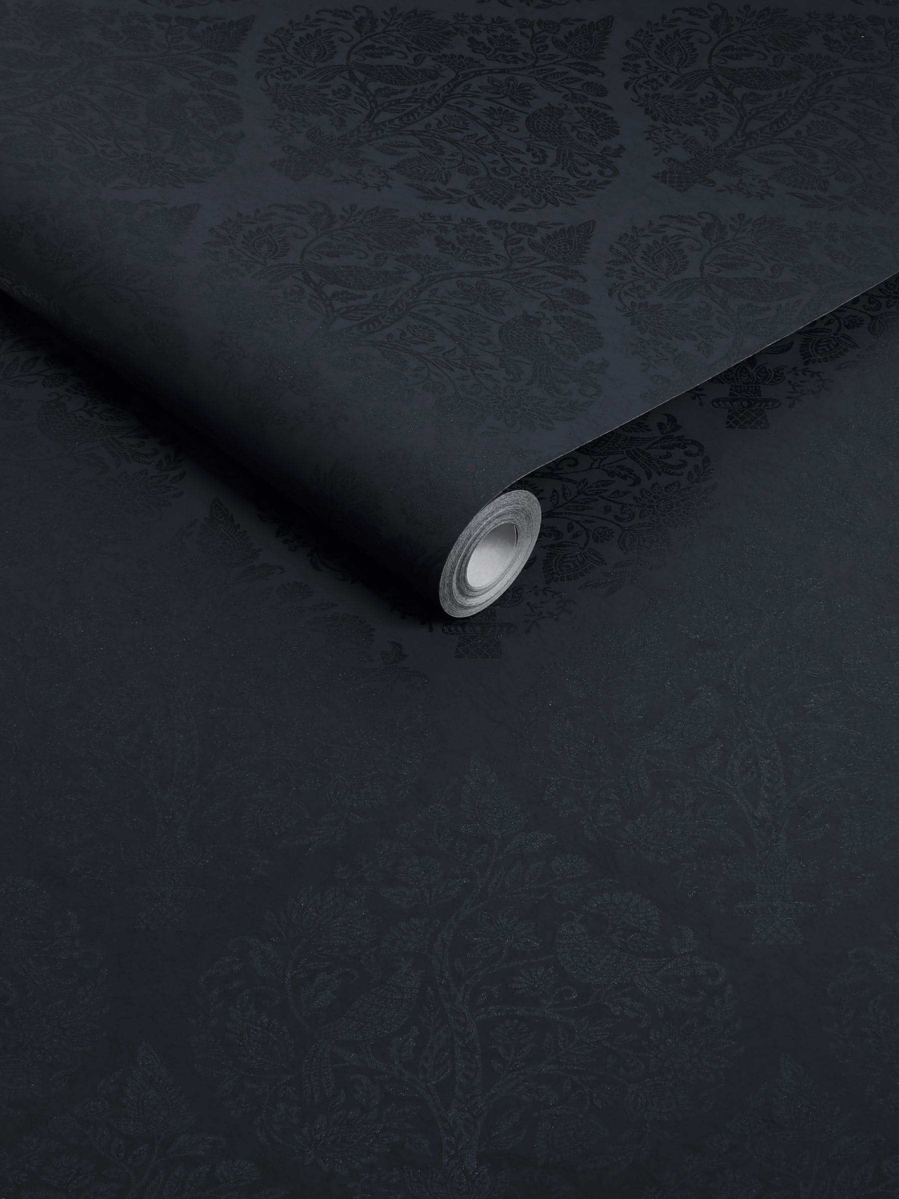 Graham & Brown Woodland Fable navy damask wallpaper 10m x 52cm, imported from the UK