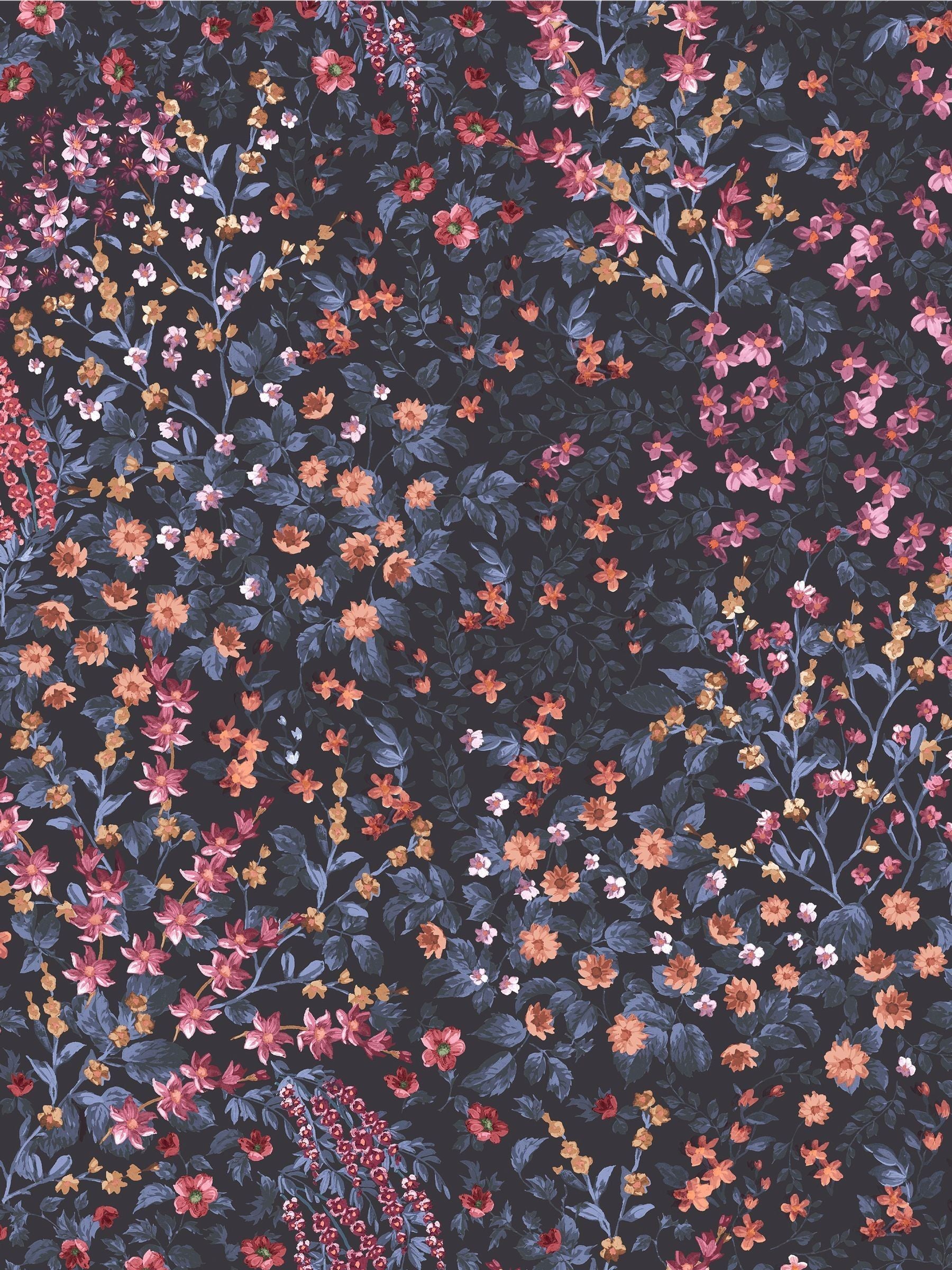 Graham & Brown Blue Pink Painterly Flora 10M Wallpaper