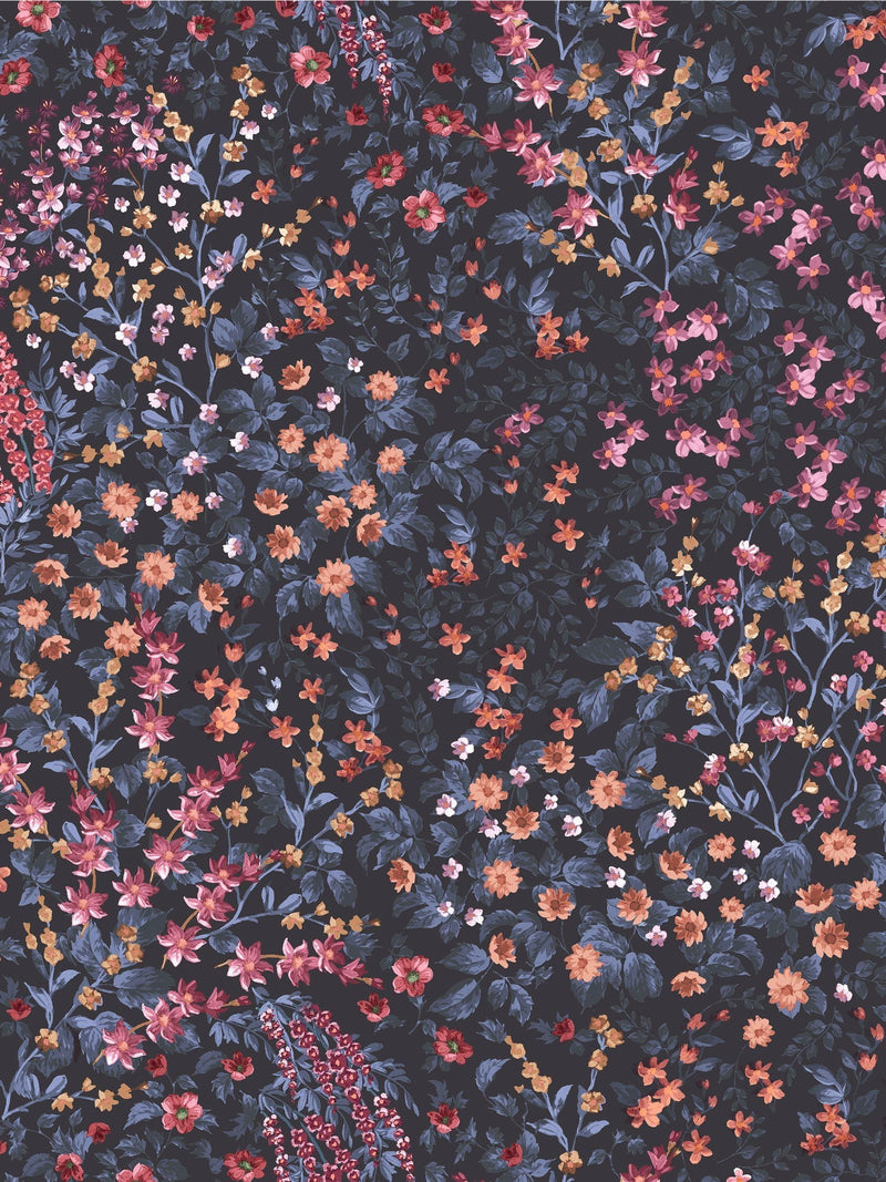 Graham & Brown Blue Pink Painterly Flora 10M Wallpaper