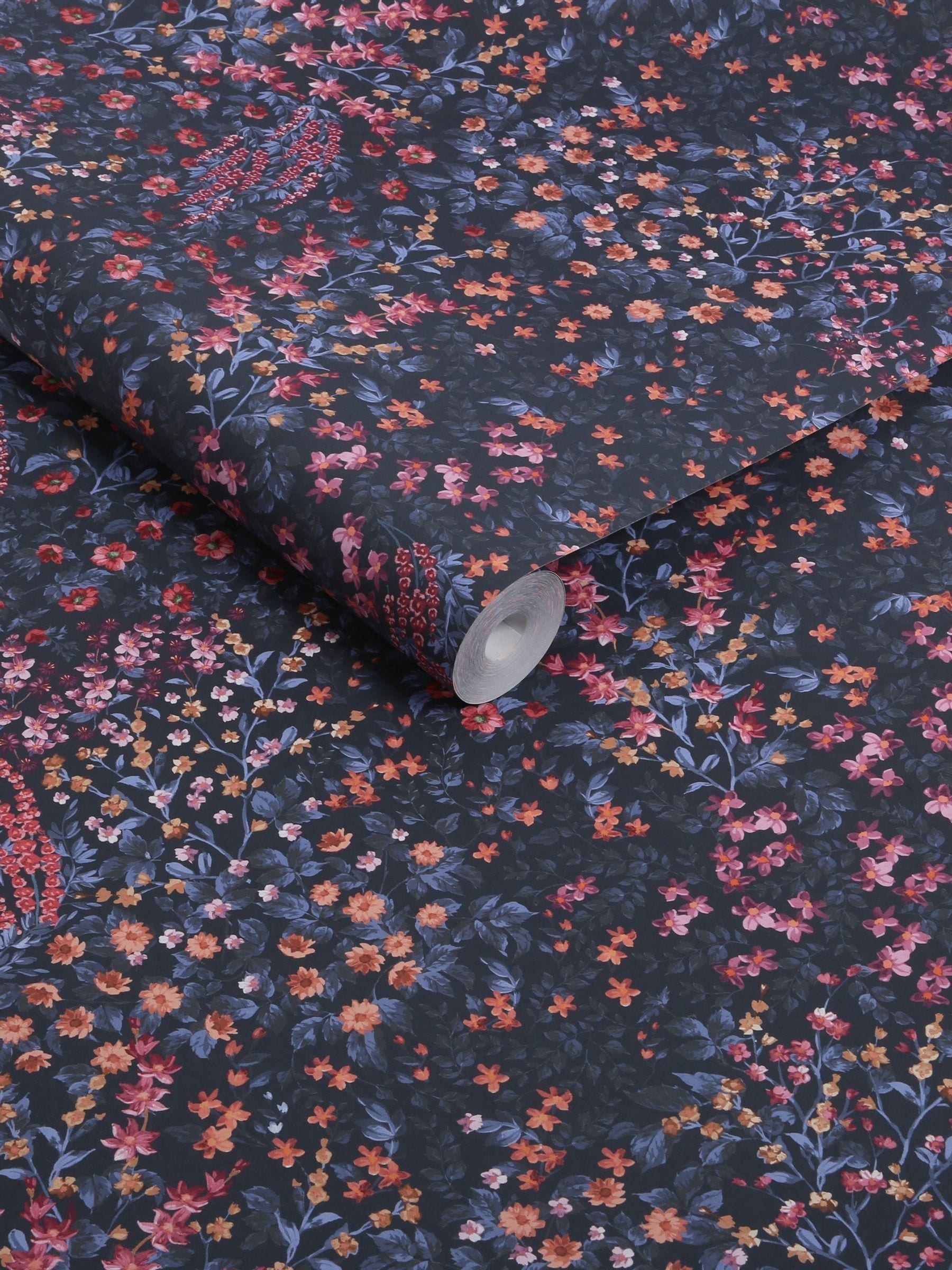 Graham & Brown Blue Pink Painterly Flora 10M Wallpaper