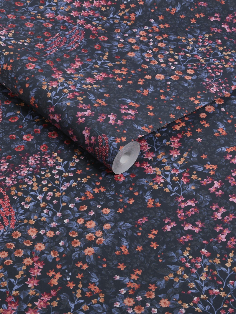 Graham & Brown Blue Pink Painterly Flora 10M Wallpaper