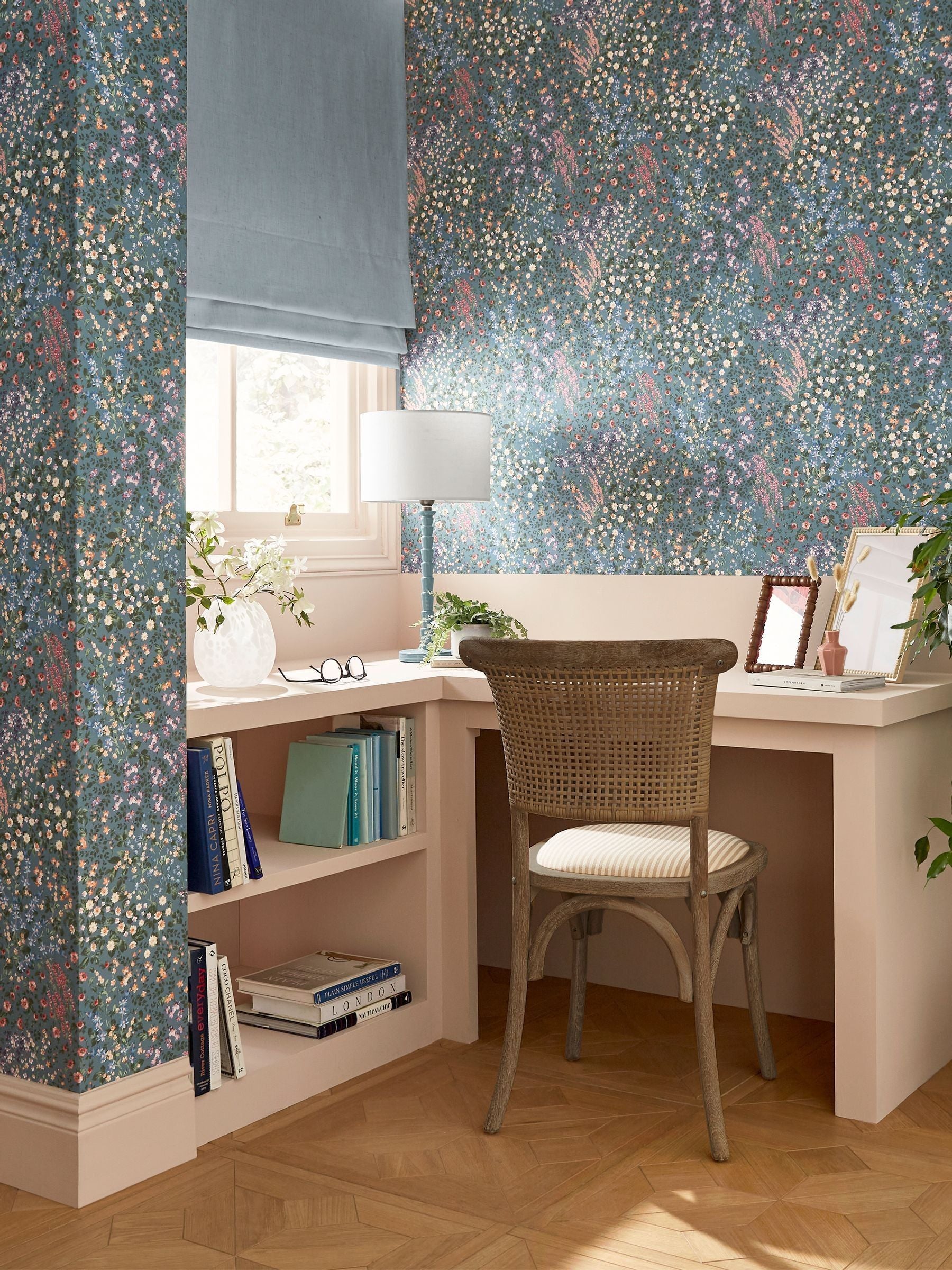 Graham & Brown Teal Painterly Flora 10M Wallpaper