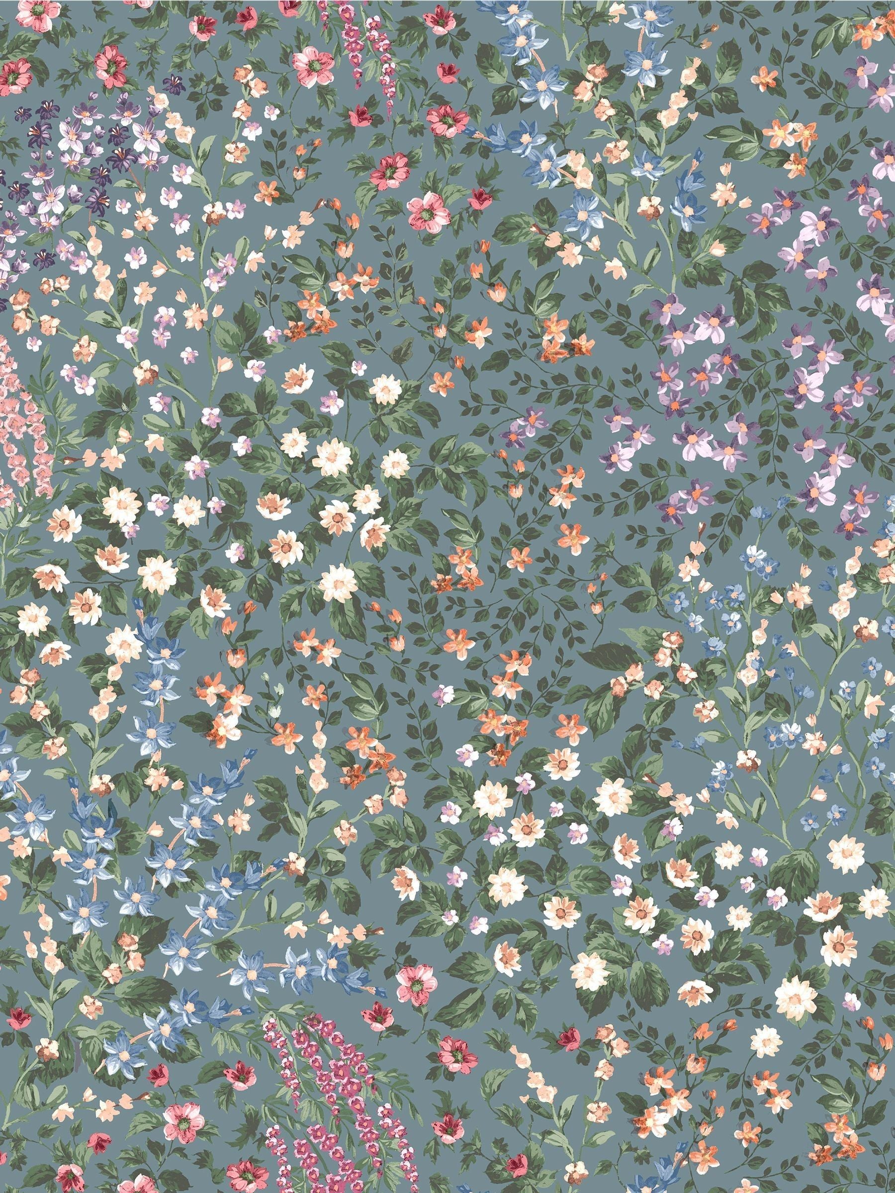 Graham & Brown Teal Painterly Flora 10M Wallpaper