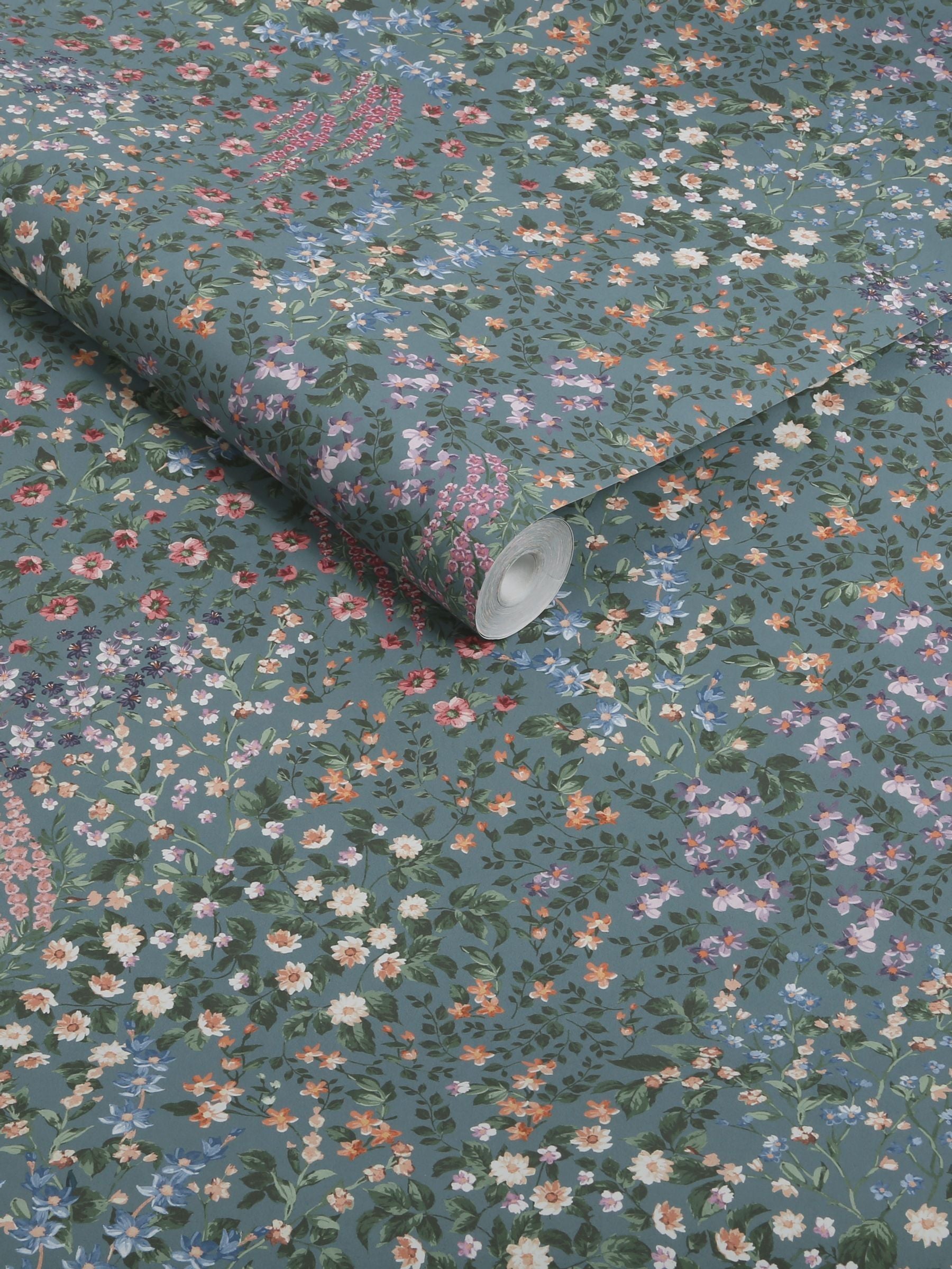 Graham & Brown Teal Painterly Flora 10M Wallpaper