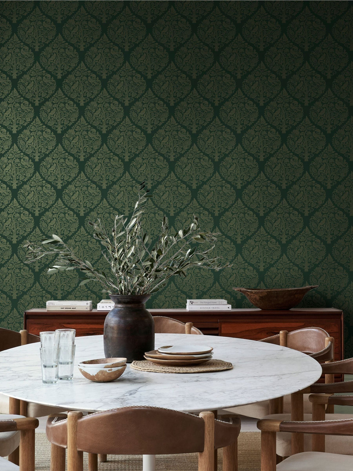 Graham & Brown Emerald Woodland Fable Damask 10M Wallpaper