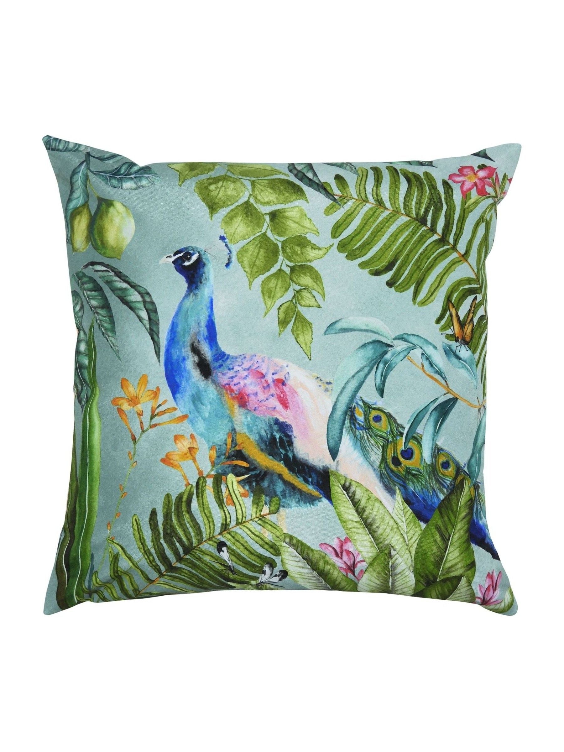 Evans Lichfield blue peacock outdoor cushion 43x43 (British brand)