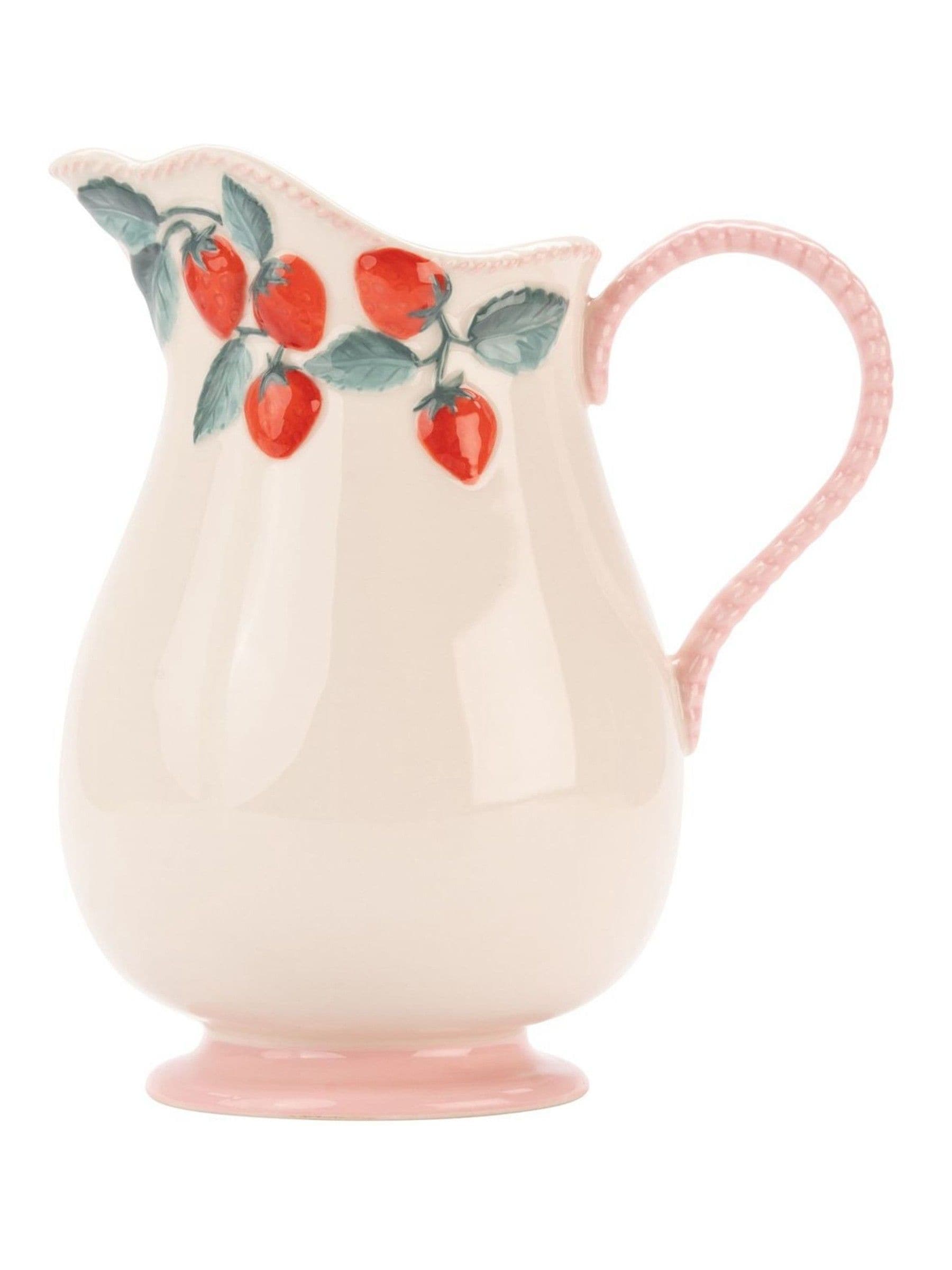 Cath Kidston ceramic pitcher jug vase with pink raspberry design - British product