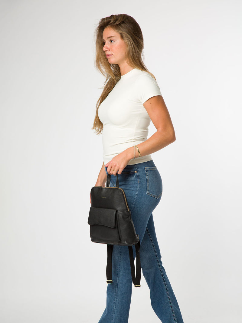Pure Luxuries London black Anouk leather backpack, UK version