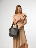 Pure Luxuries London black Fizz leather tote bag, imported from the UK