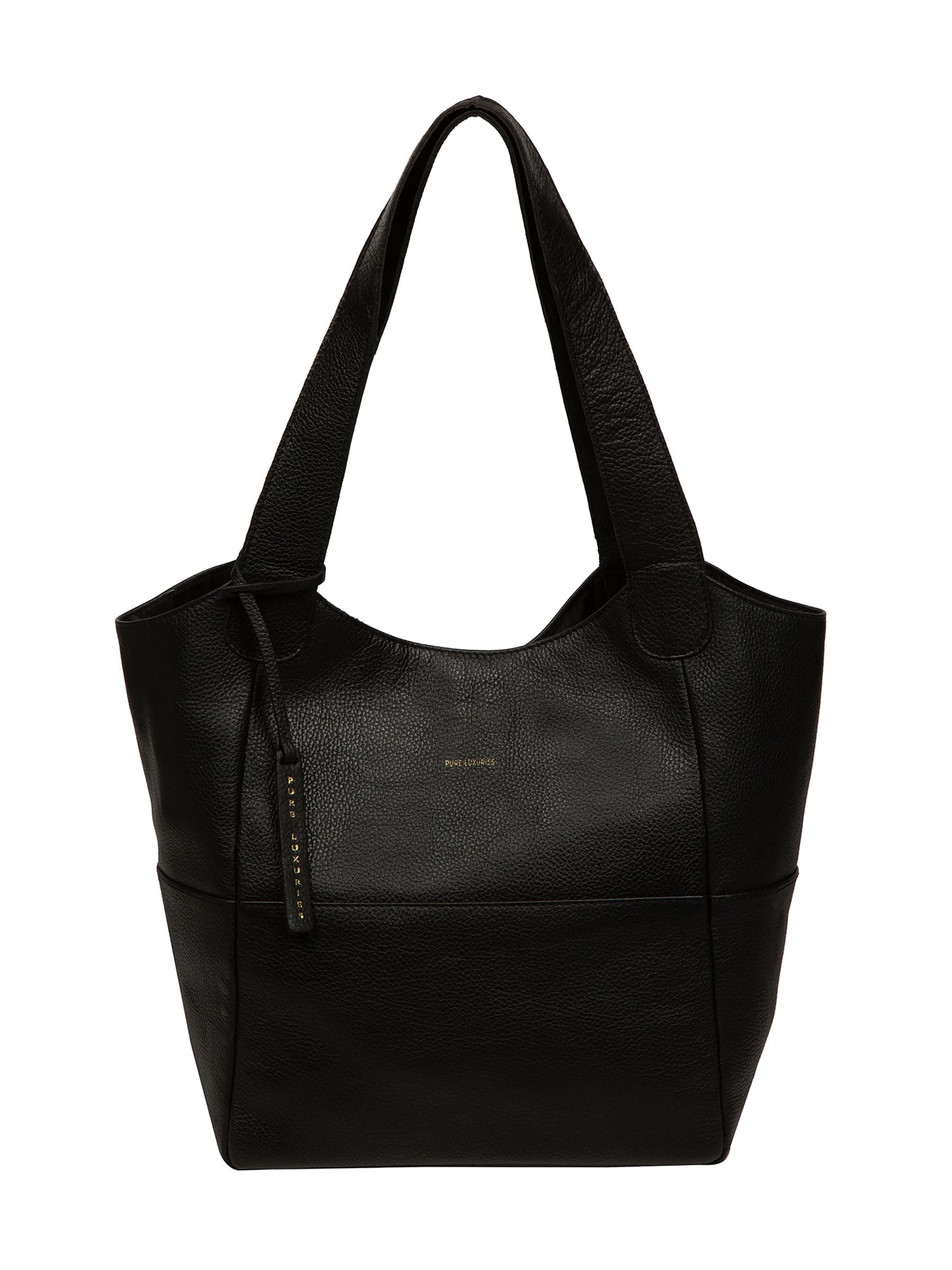 Pure Luxuries London black Fizz leather tote bag, imported from the UK