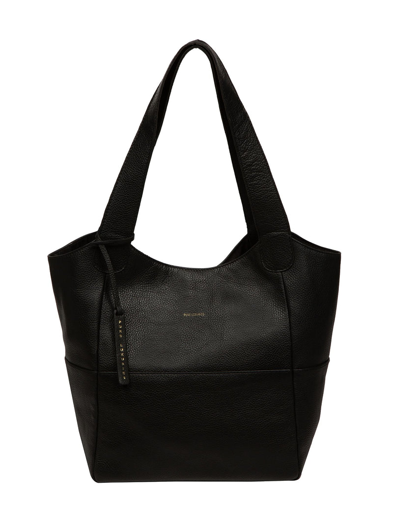 Pure Luxuries London black Fizz leather tote bag, imported from the UK