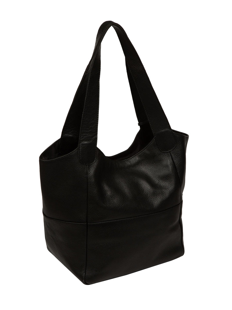 Pure Luxuries London black Fizz leather tote bag, imported from the UK
