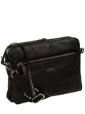 Cultured London black leather cross-body bag, imported from the UK
