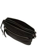 Cultured London black leather cross-body bag, imported from the UK