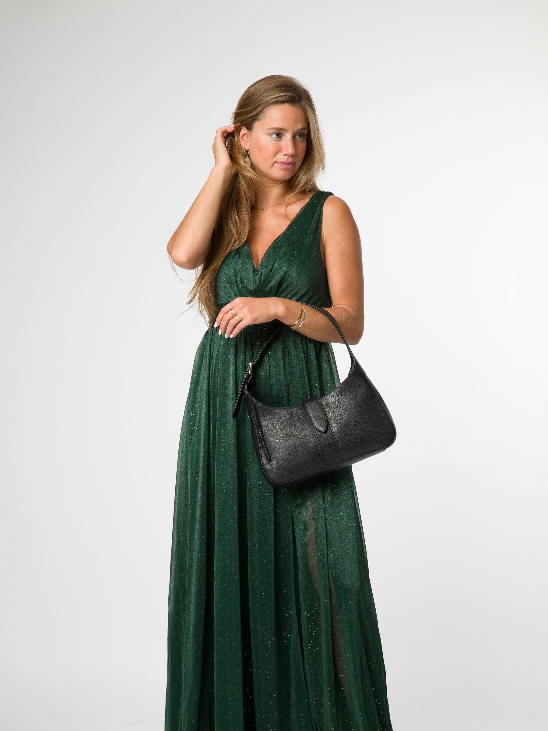 Pure Luxuries London black suki leather evening bag, imported from the UK