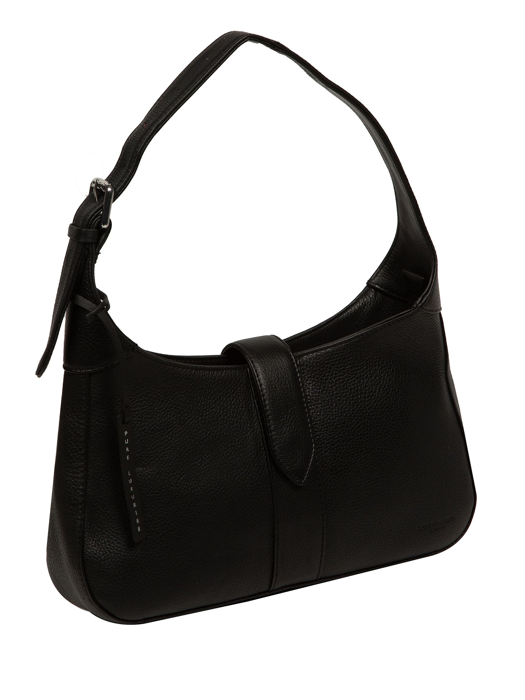 Pure Luxuries London black suki leather evening bag, imported from the UK