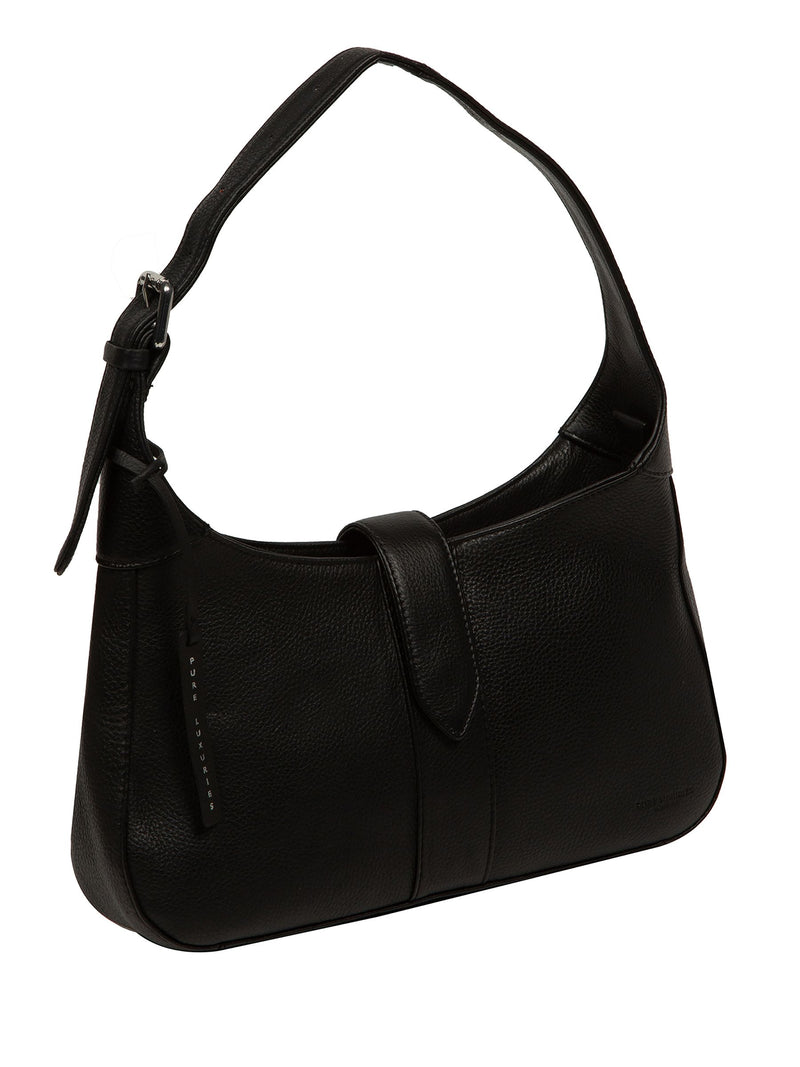 Pure Luxuries London black suki leather evening bag, imported from the UK