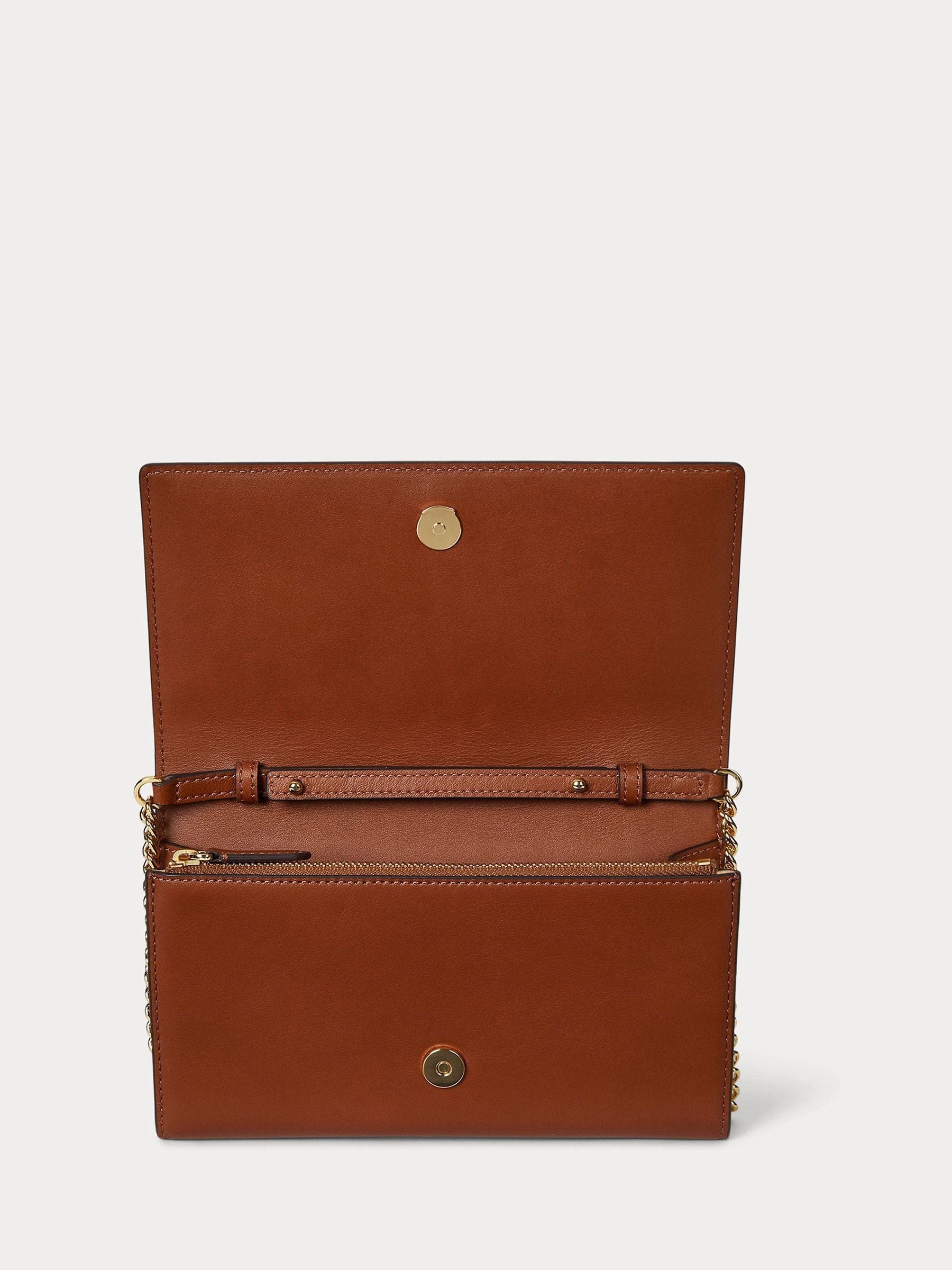 Lauren Ralph Lauren brown large Adair wallet on chain bag, imported from the UK