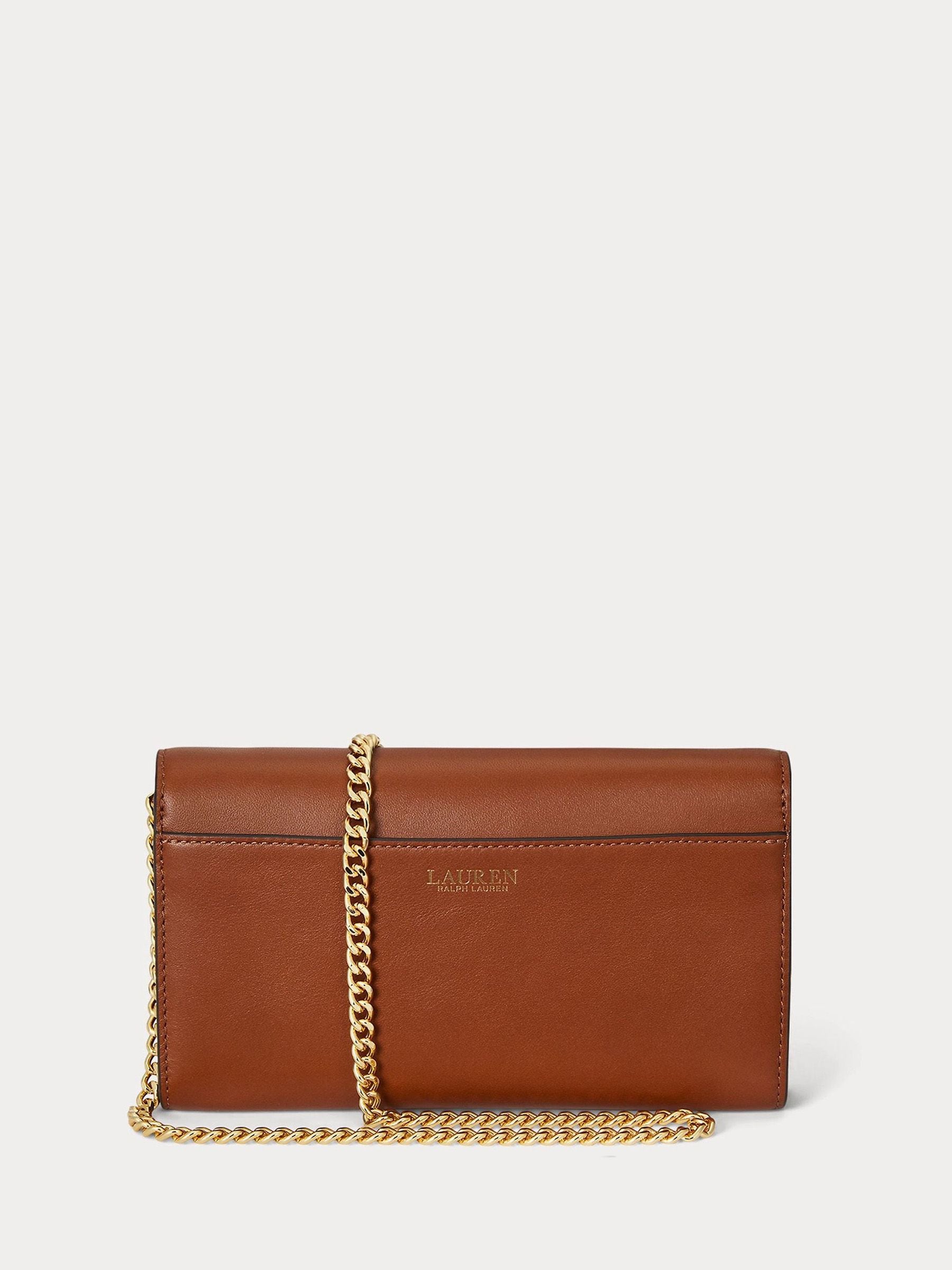 Lauren Ralph Lauren brown large Adair wallet on chain bag, imported from the UK