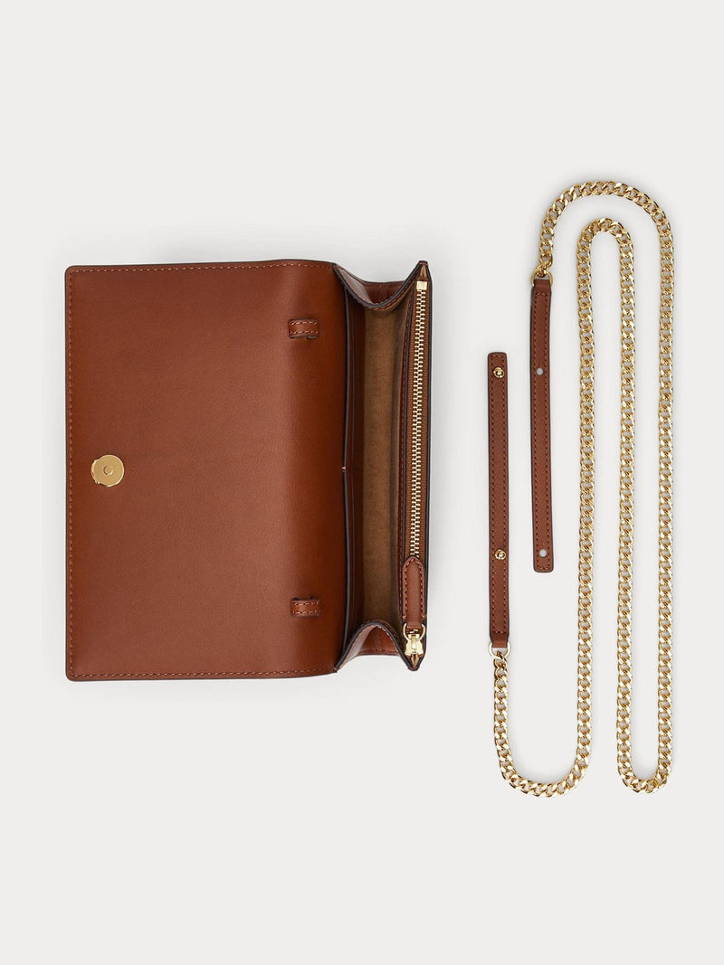 Lauren Ralph Lauren brown large Adair wallet on chain bag, imported from the UK