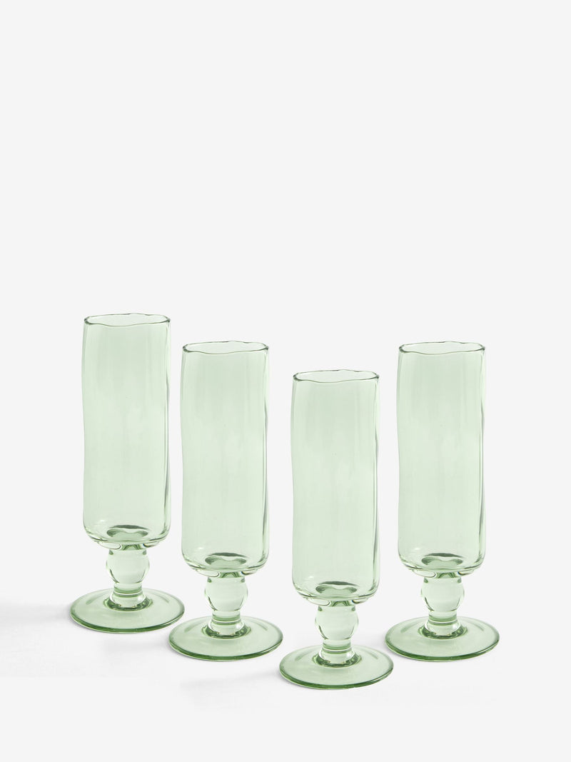 MADE.COM green champagne flutes set of 4 (British brand)