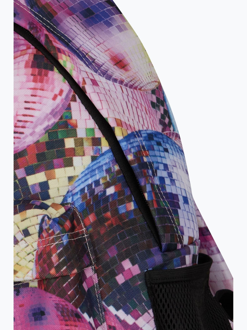 Hype pink disco backpack with bold graphics and keyring, imported from the UK
