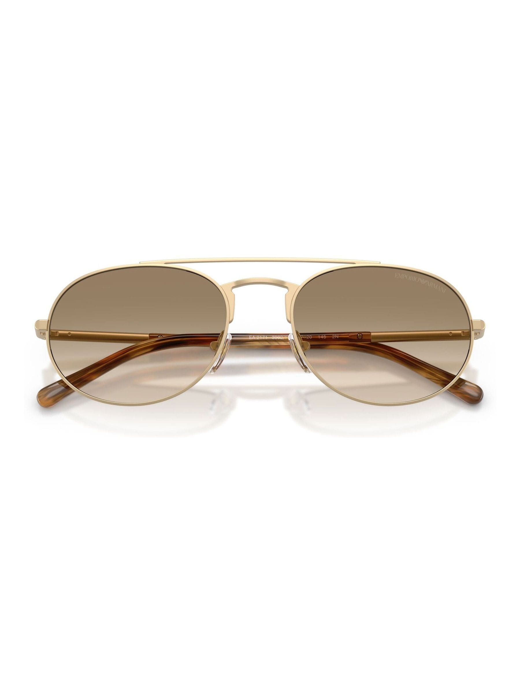 Emporio Armani pilot sunglasses with pale gold frame and gradient lenses, imported from the UK