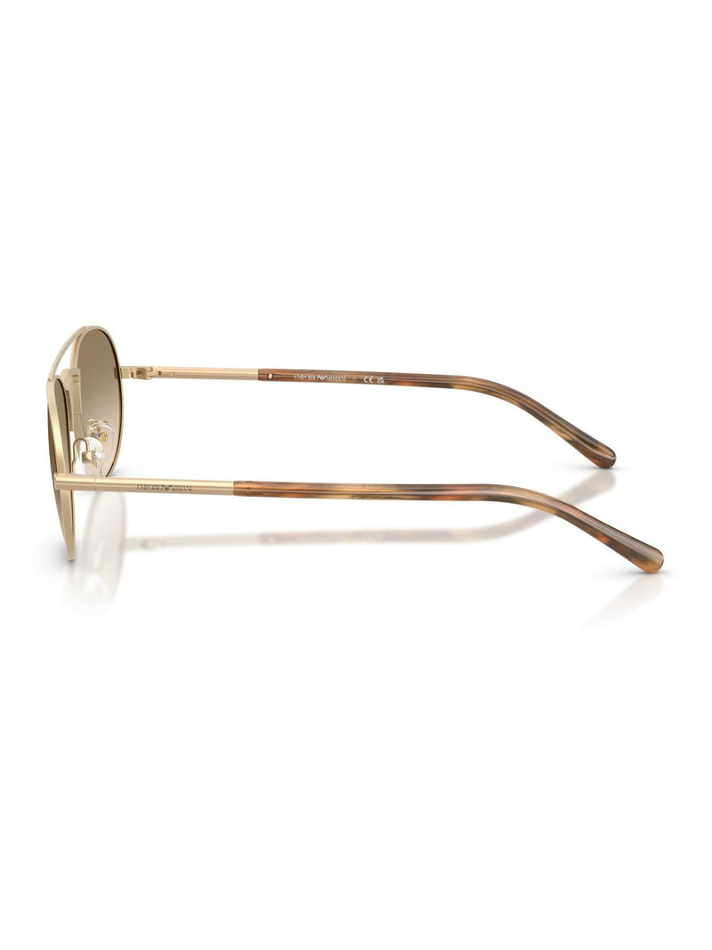 Emporio Armani pilot sunglasses with pale gold frame and gradient lenses, imported from the UK