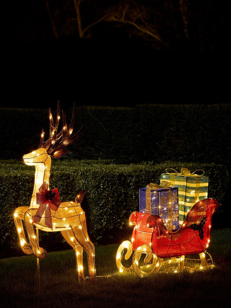 Lights4fun 3D Christmas reindeer and sleigh LED light figure 1m - British product