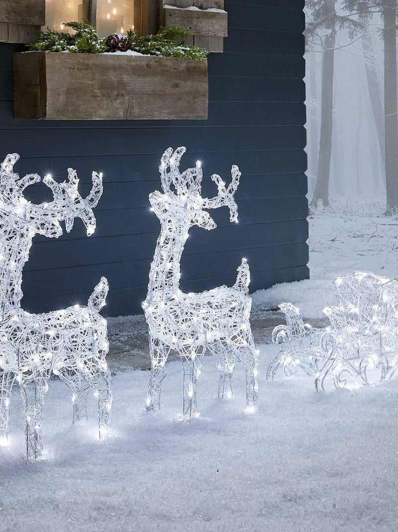 Lights4fun clear LED reindeer and sleigh 70cm, imported from the UK