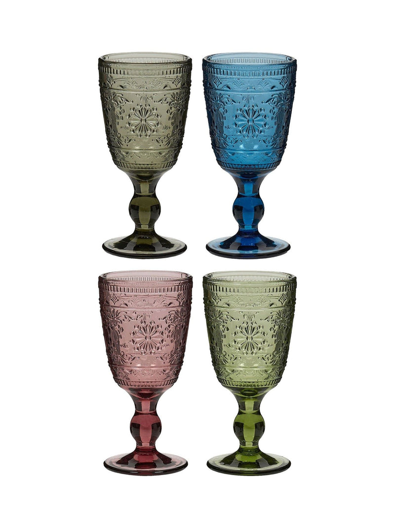 Dibor set of 4 embossed wine goblets, imported from the UK