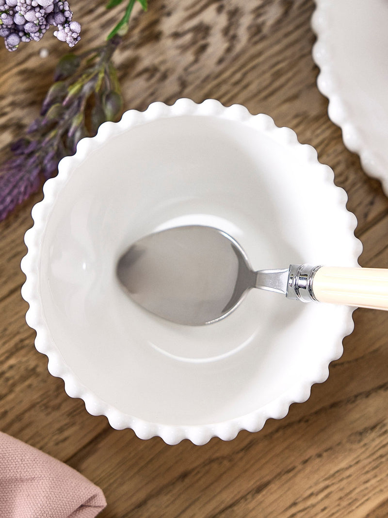 Dibor set of 4 white beaded edge stoneware bowls - British product