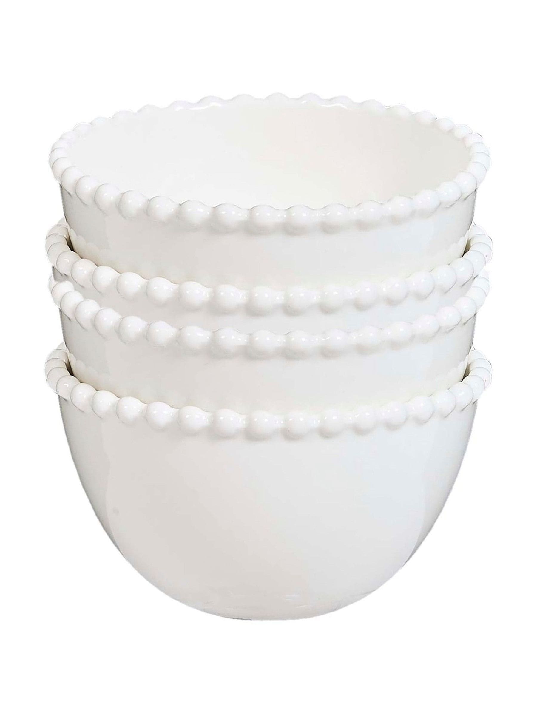Dibor set of 4 white beaded edge stoneware bowls - British product
